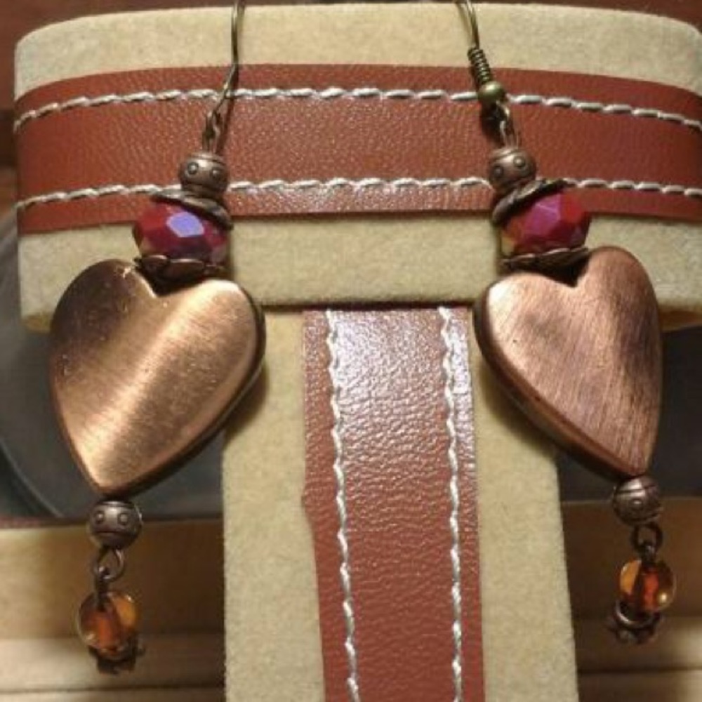 Copper heart dangle earrings