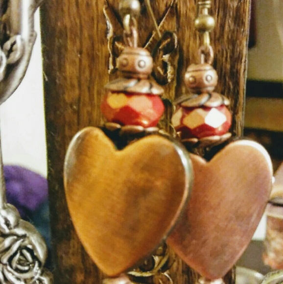 Copper heart dangle earrings - Picture 5 of 8