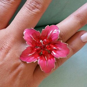 Pink enamel flower ring