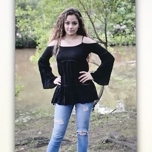 🍪Black bell🍪sleeve off shoulder blouse