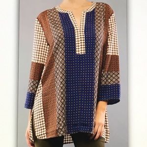 🍦Brown/blue🍦geo pattern blouse