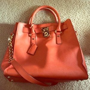 orange leather michael kors tote