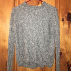 Gray knit pullover hoodie