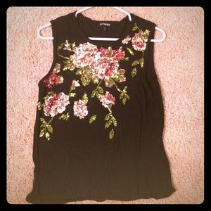 Black Express top with sequence flowers
