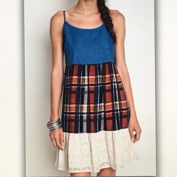⭐️Plaid light⭐️ denim spaghetti strap dress