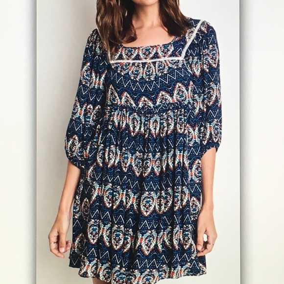 ☂Blue/orange☂ pattern boho dress