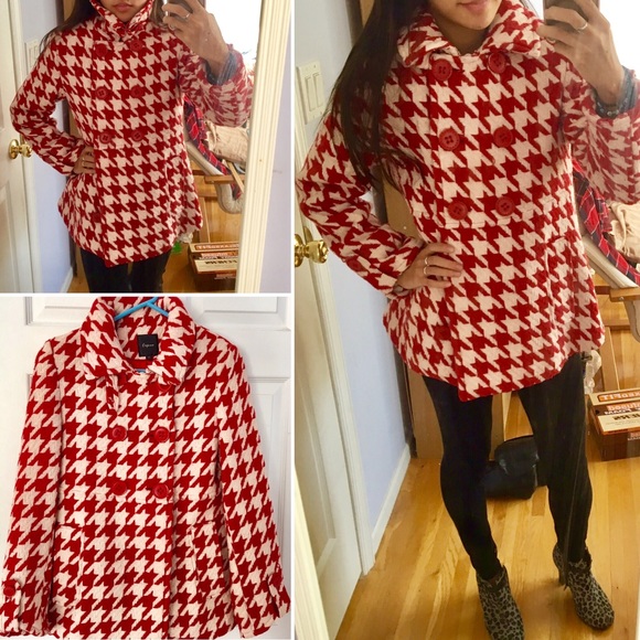 Express Red/White Patterned Peacoat - image 2