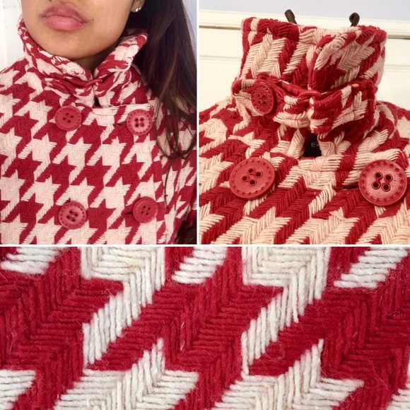 Express Red/White Patterned Peacoat - image 3