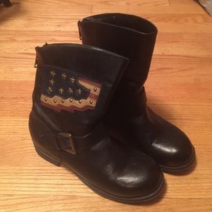 Leather boots with studded American flag