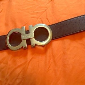 Mens black ferragamo belt with silver buckle
