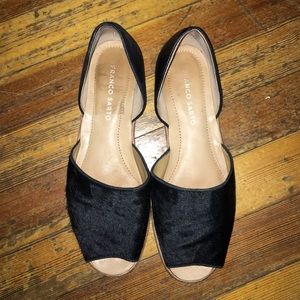 Open toed, black Franco Sarto flats