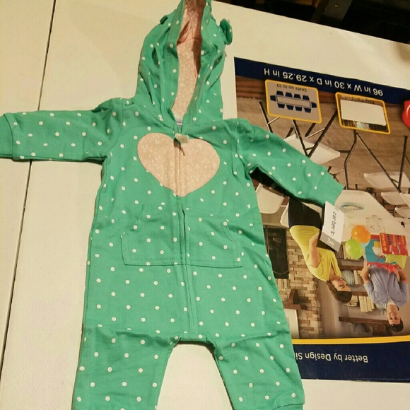 New Carter's baby girl hooded Jumpsuit mint, 3 mos