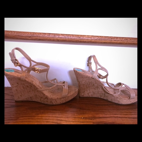 Michael Kors tan cork wedge, Size 8.