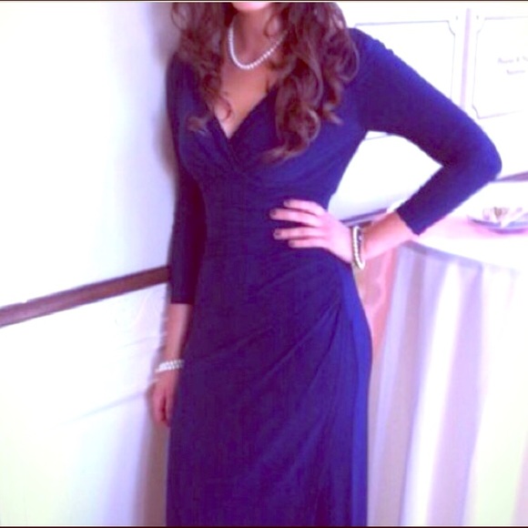 Ralph Lauren Long sleeved navy blue gown
