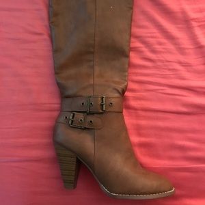 Brown calf high boots