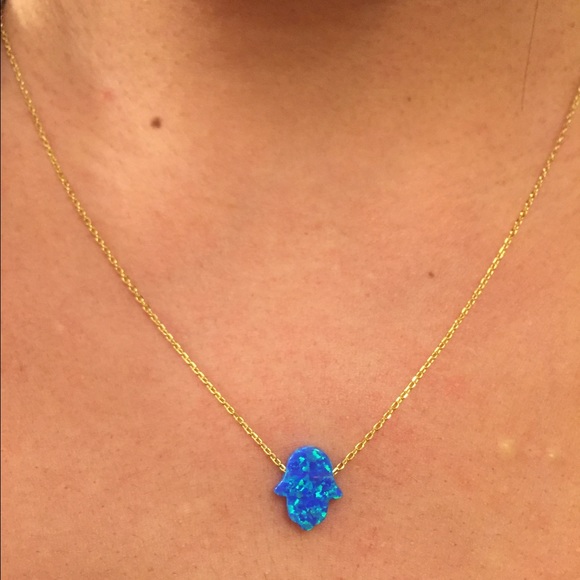 Sterling Silver Blue Opal Hamsa Pendant Necklace