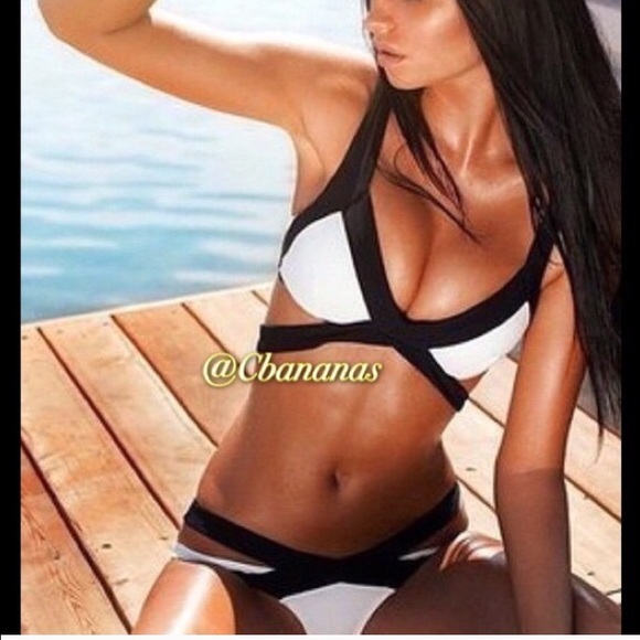 Black and white strappy bikini