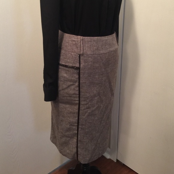 Taupe Pencil Skirt with Faux Leather Detail - Picture 2 of 4