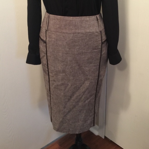Taupe Pencil Skirt with Faux Leather Detail - Picture 3 of 4