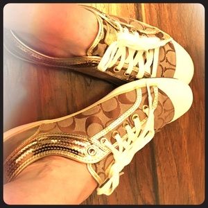 COACH SZ 9 ZORRA SIGNATURE KHAKI/GOLD SNEAKERS