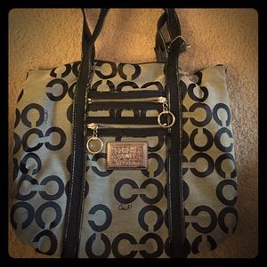 black and gray coach purse