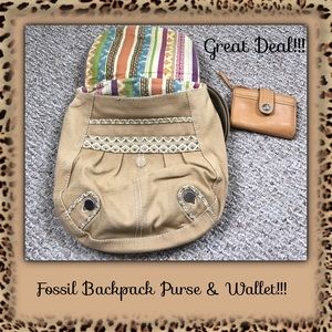 Fossil Backpack purse and wallet.