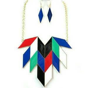 "Gia" Geometric Statement Necklace Set (Blue)