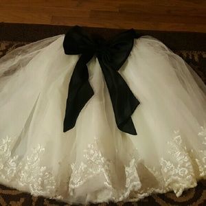 White tulle with black bow skirt