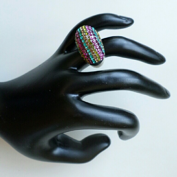 Multi-Colored Fashion Crystal Dome Cocktail Ring