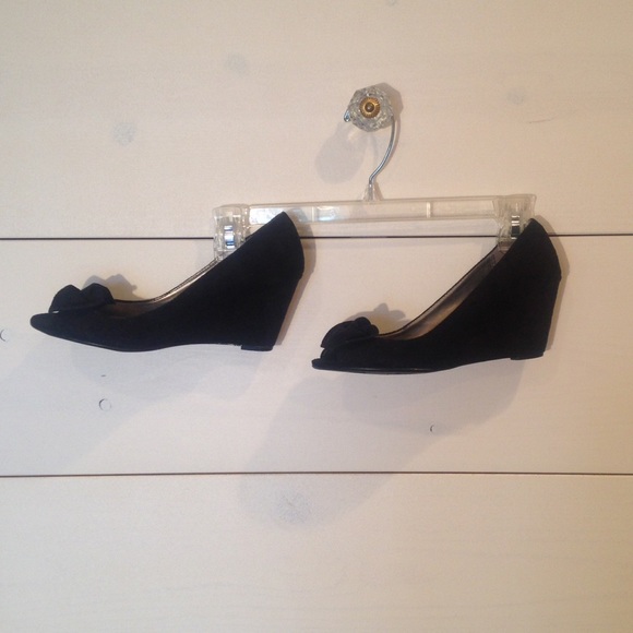 Black Suede Wedge with Flower