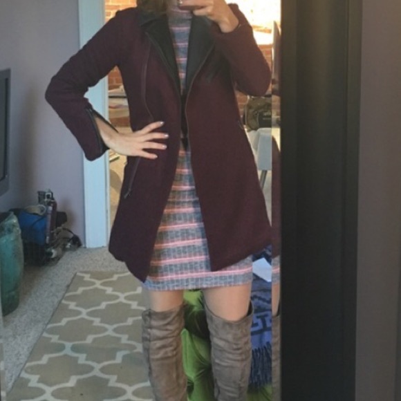 Asos petite 4 burgundy marooon coat w leather trim
