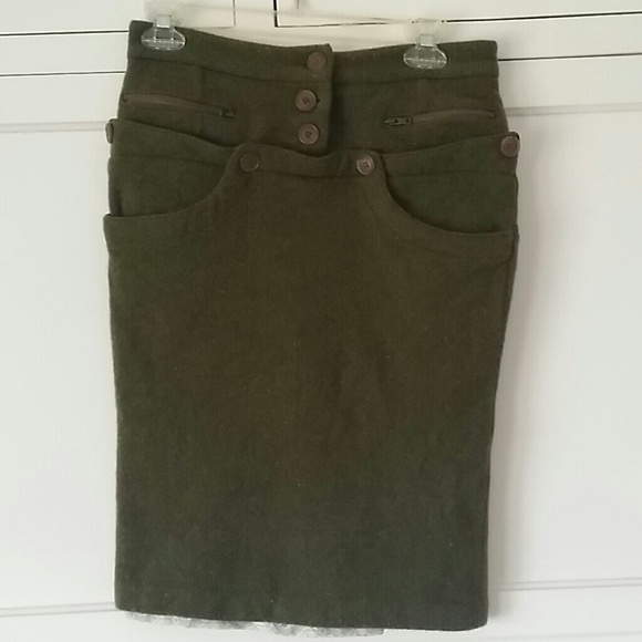 Olive green L.A.M.B wool pencil skirt