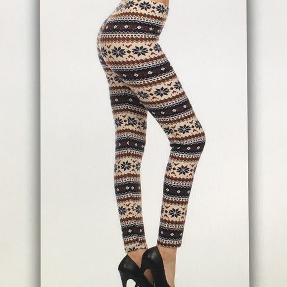 🌨Blue brown🌨 snowflake geo winter leggings