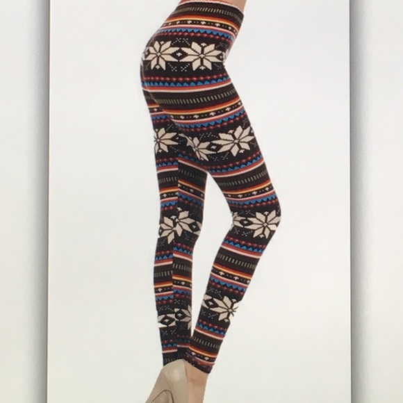 ❄️Black brown❄️ cream snowflake geo leggings