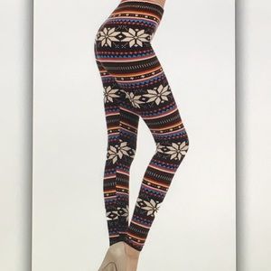 ❄️Black brown❄️ cream snowflake geo leggings