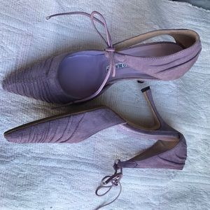 Manolo Blahnik Suede 3 1/2" heel Ankle tie pumps