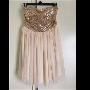 Forever 21 Gold Sequin Top Strapless A-line Dress