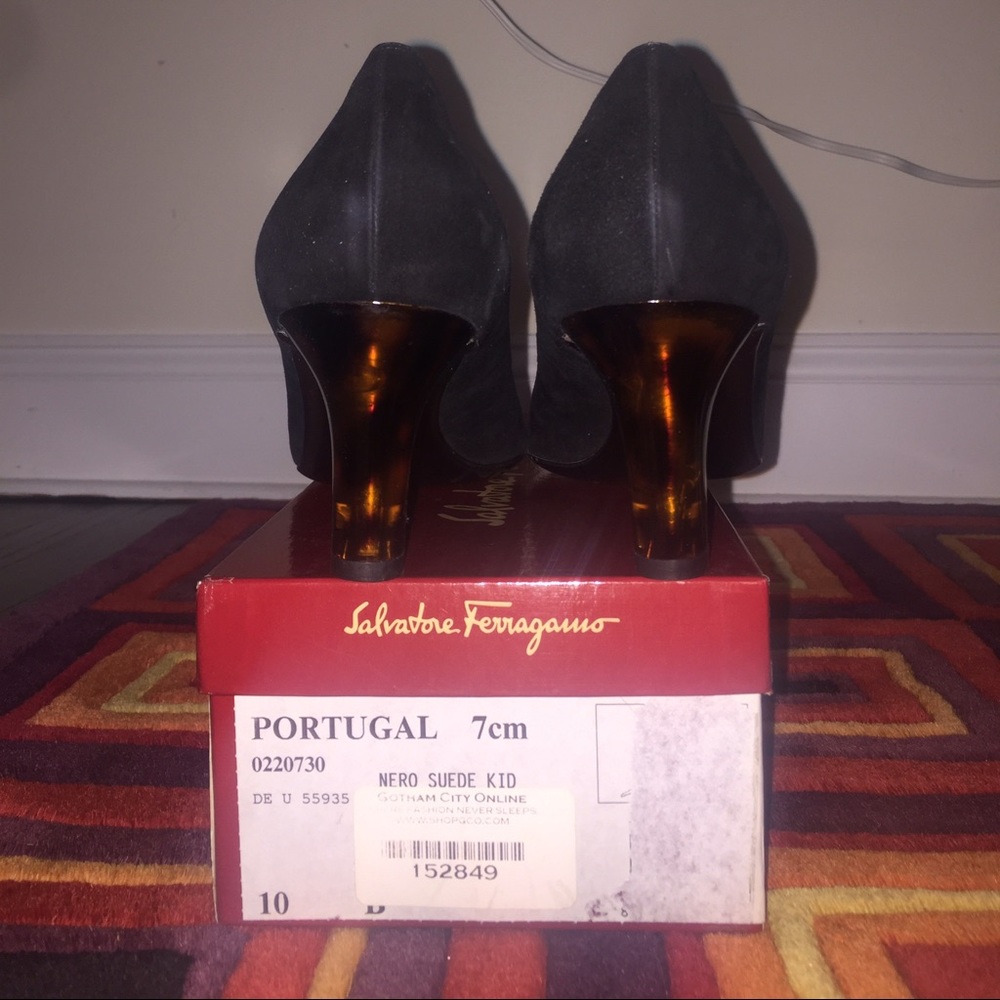 Ferragamo Nero Suede With Clear Black/Brown Heel