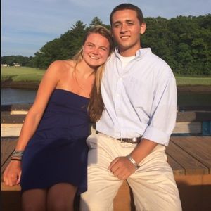 Strapless navy blue dress