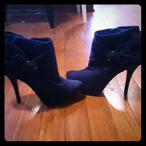 Blue Suade Bow Booties