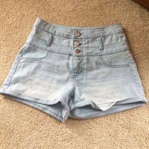 Light blue high waisted jean shorts