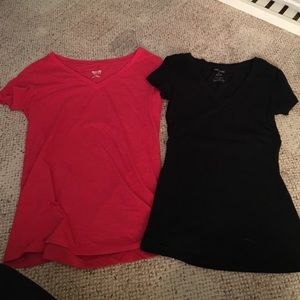 2 V-Neck Tops, Red & Black