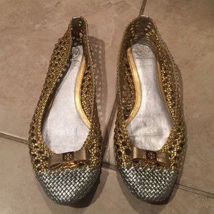 Tory Burch 2014 gold and silver woven flats