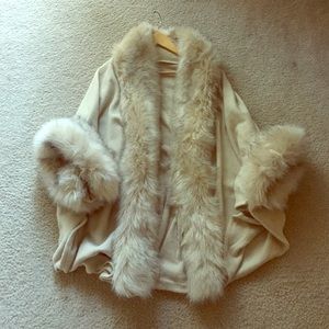 Faux Fur trim Beige Poncho