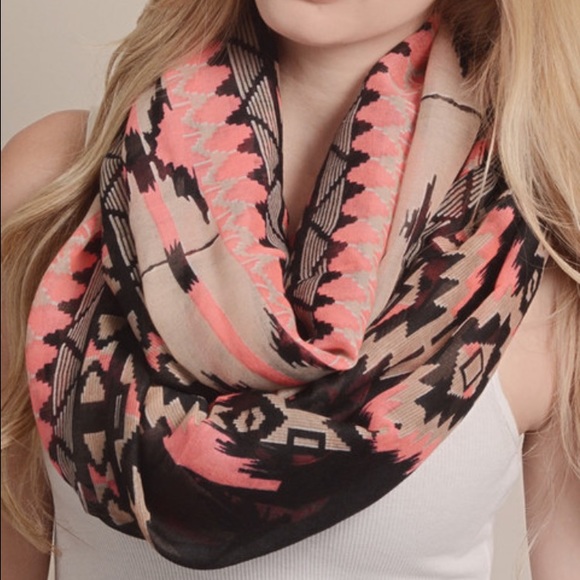 Coral Aztec Infinity Scarf - Picture 4 of 6