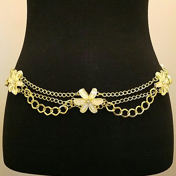 Gold Glit Jeweled Yellow Flower Belt