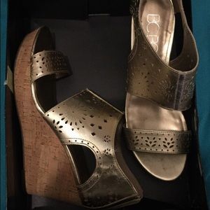 BCBG Paris White Gold Cork Wedges
