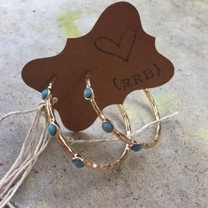 Gold Hoops with Turquoise Stones