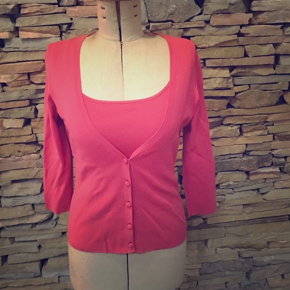 Ann Taylor Loft coral shell and cardigan - Picture 1 of 6