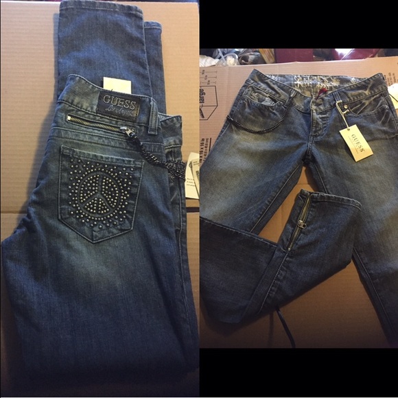 GUESS Daredevil Skinny Studded Peace Sign Jeans